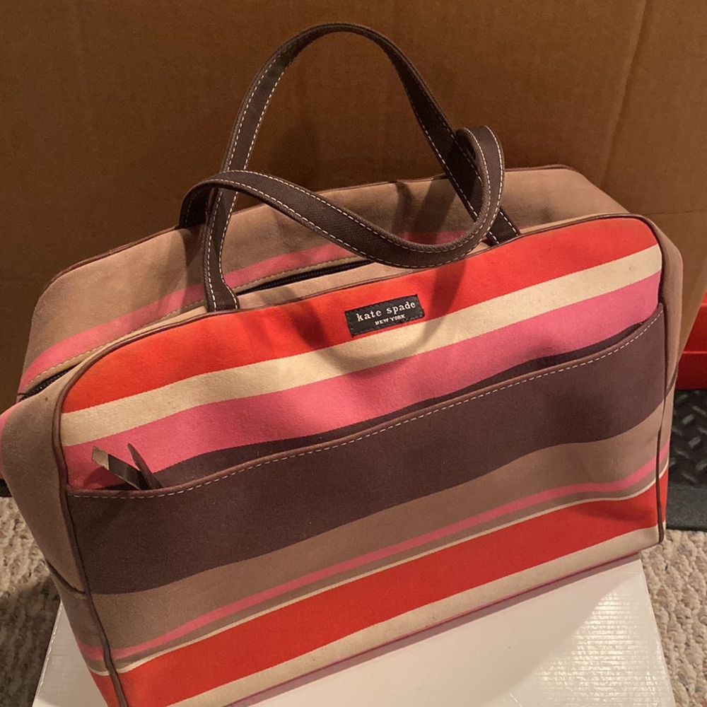 Vintage Kate Spade Striped Canvas Satchel Handbag
